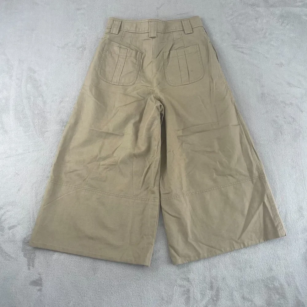 Banana Republic Cropped Wide Leg Pants 2 Beige Linen Blend Pleated Trousers NWOT